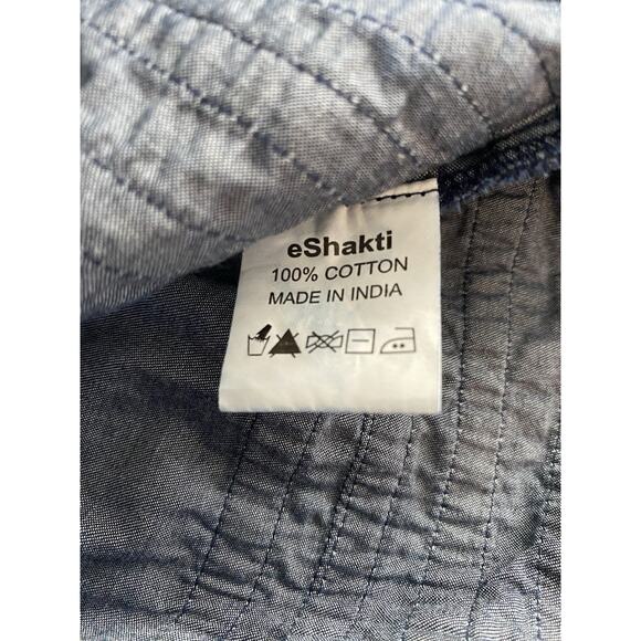 EShakti Sz M (10) Chambray Pintuck Puff SS Fit’N’Flare Black Trim Full Skirt Drs - Picture 10 of 14